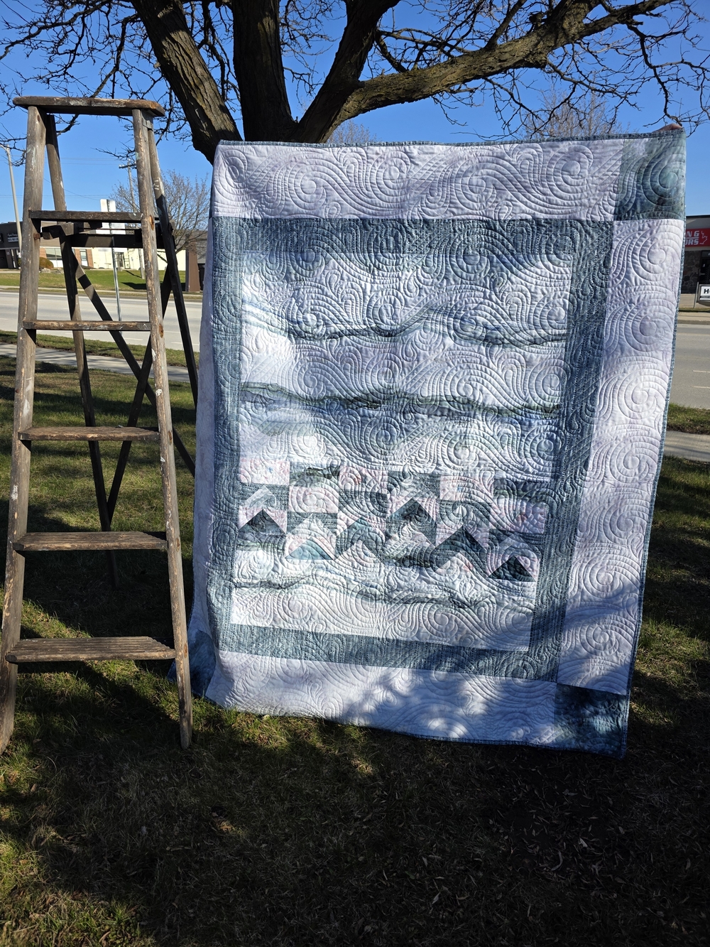 Handmade Blue and White Quilted Bedspread